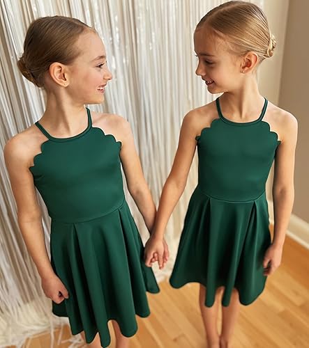 Miniatura 7 de Arshiner Vestido de niña con cuello halter, vestido de verano sin mangas, elegante, acampanado, bolsillos, vestido de fiesta