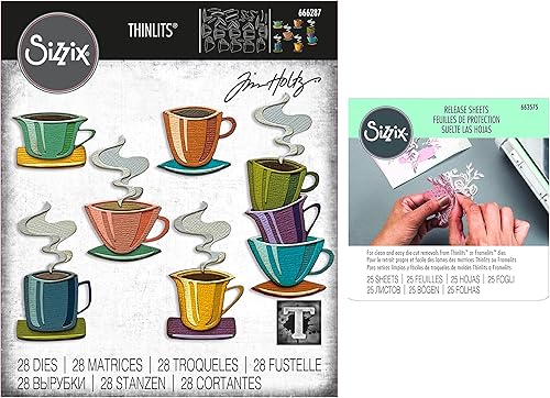 Tim Holtz Sizzix 2023 Everyday Collection Papercut Café Thinlits 28 troqueles 25 hojas de liberación Sizzix 666287 663575