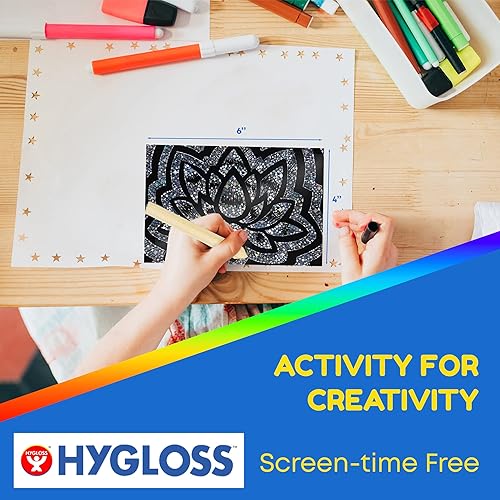 Miniatura 2 de Hygloss Products Fun - Juego de arte negro mate para niños, incluye 100 papeles holográficos plateados, 4 x 6 pulgadas y 20 lápices de madera