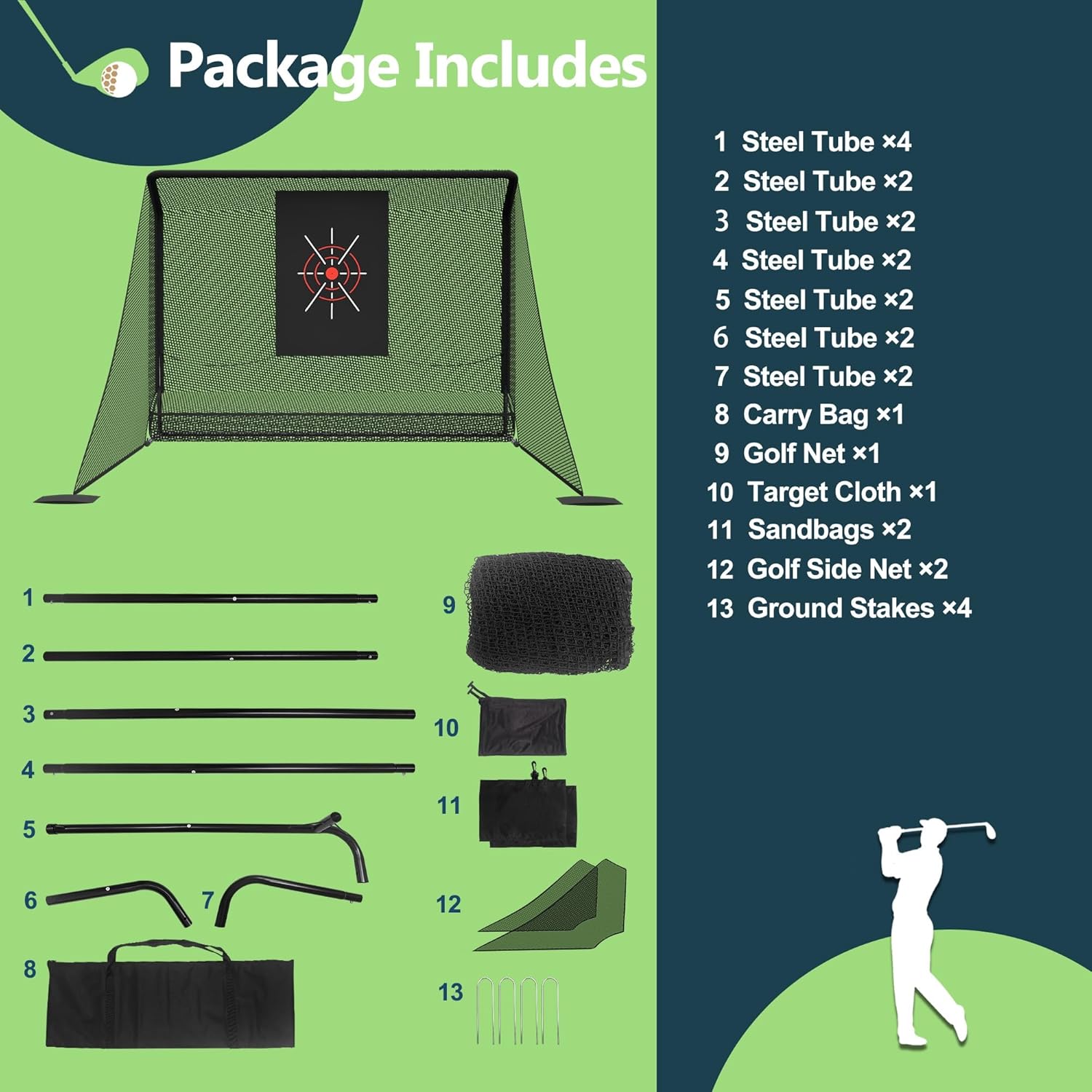 Golf Practice Net 10x7ft – Auto Ball Return Enclosure with Detachable Side Barriers, Portable & Durable Hitting Net for Backyard/Indoor Use, Includes Carry Bag & Stakes