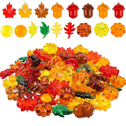 Whaline 220 Pcs Acrylic Fall Decorations, Mini Fall Leaves Pumpkin