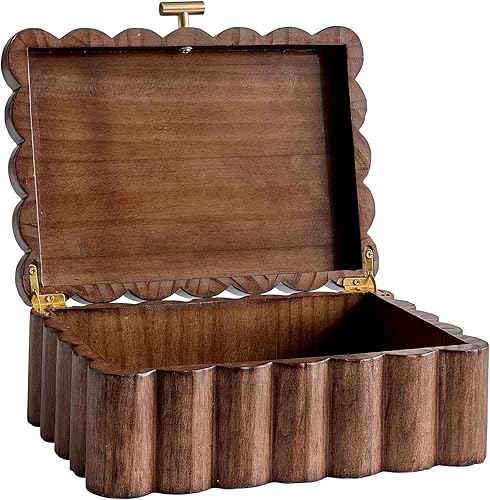 Miniatura 6 de Caja de almacenamiento de joyería de madera festoneada - Organizador decorativo multifuncional para elegancia