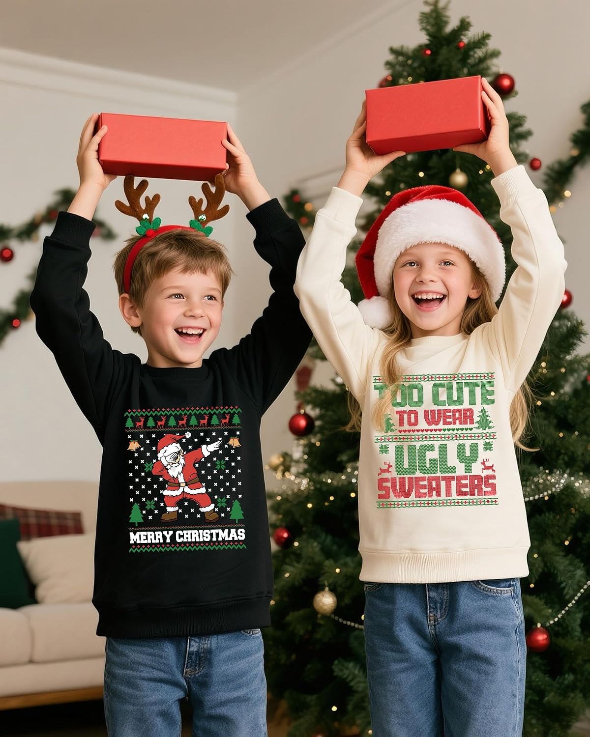Christmas Sweatshirt for Girls Ugly Xmas Santa Cotton Graphic Crewneck Pullover Top 3-12 Years