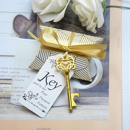 Miniatura 6 de Aokbean 50 juegos de abrebotellas con llave de esqueleto con caja de dulces, recuerdos de fiesta de boda, recuerdo para invitados, tarjeta de regalo