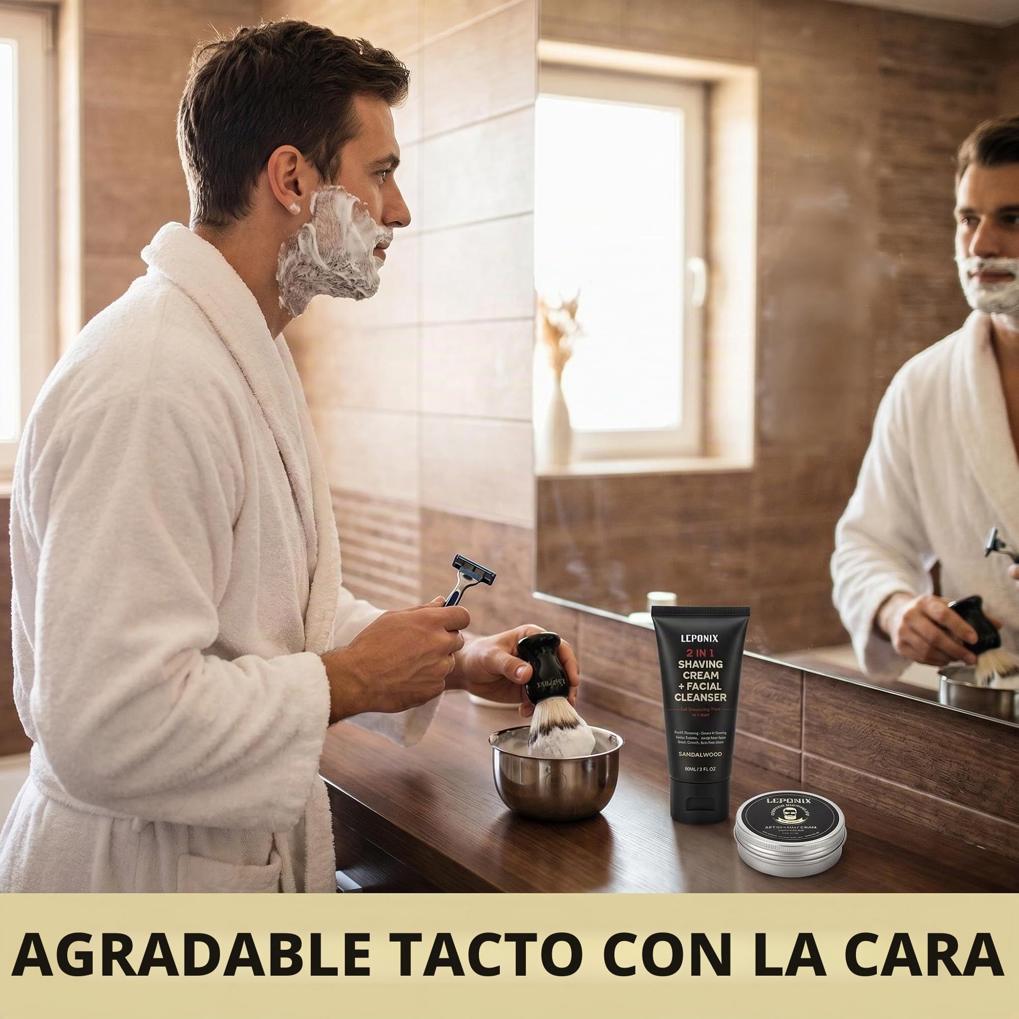 Set de afeitado para hombre, set de afeitado para hombre, incluye sándalo crema de afeitar, jabón de afeitar, cepillo de afeitar, cuenco de afeitar para hombres, caja de regalo para novio