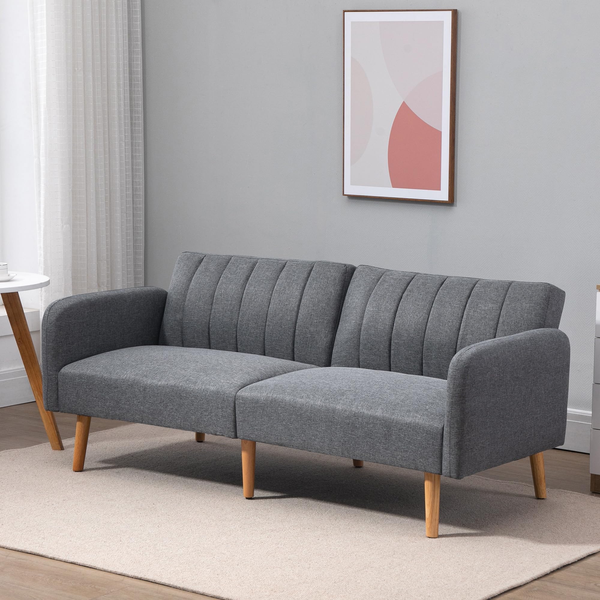 HOMCOM Divano Letto 2 Posti a 1 Piazza con Schienale Reclinabile, Rivestimento Tessuto e Gambe in Legno, 173x75x73cm, Grigio