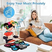 Vista 4 de Juego de batería electrónica de 9 almohadillas con conector para auriculares, altavoz, baquetas y pedales, regalos navideños para niños