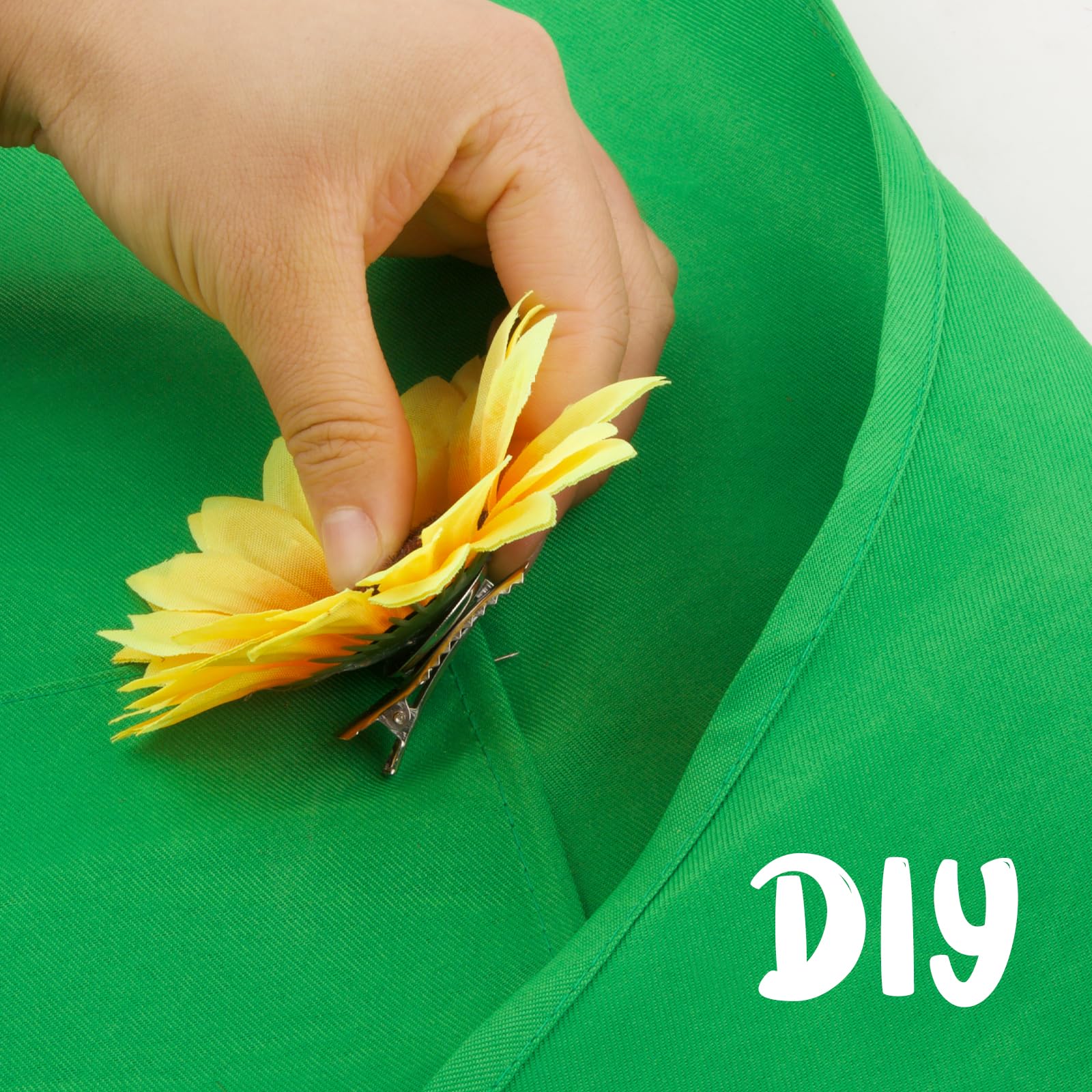 Juegos 3pcs Disfraz Jardinera Mujer, Delantal Verde Mujer con Girasol, Clips de Flor de Girasol, Diadema de Girasol Verde Fiesta Carnaval San Patricio Cosplay Regalo Jardinera, Delantal+Diadema+Clips