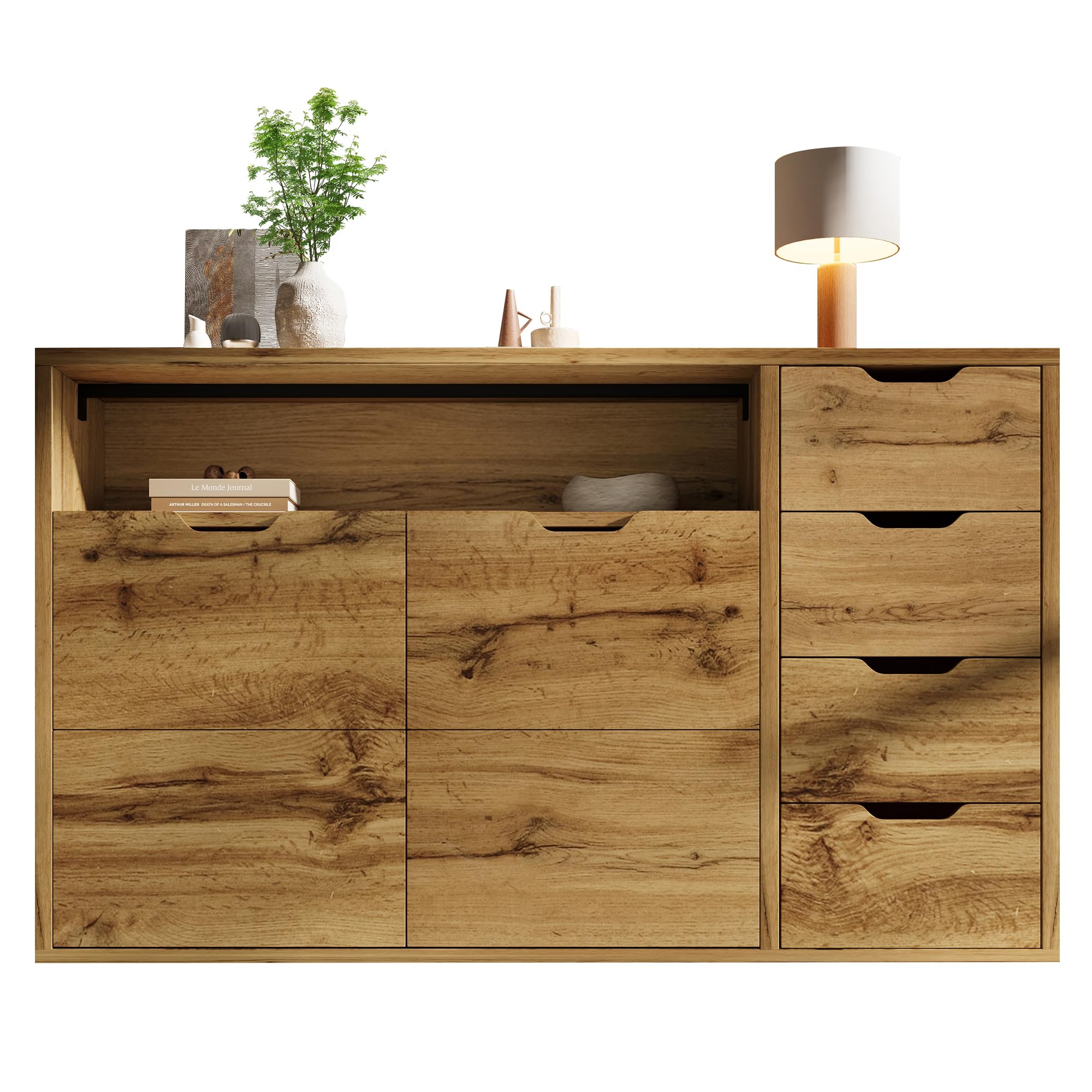 BTM Mobile Contenitore 150x40x90 cm, Rovere, 2 Ante, 4 Cassetti, Ripiani Regolabili