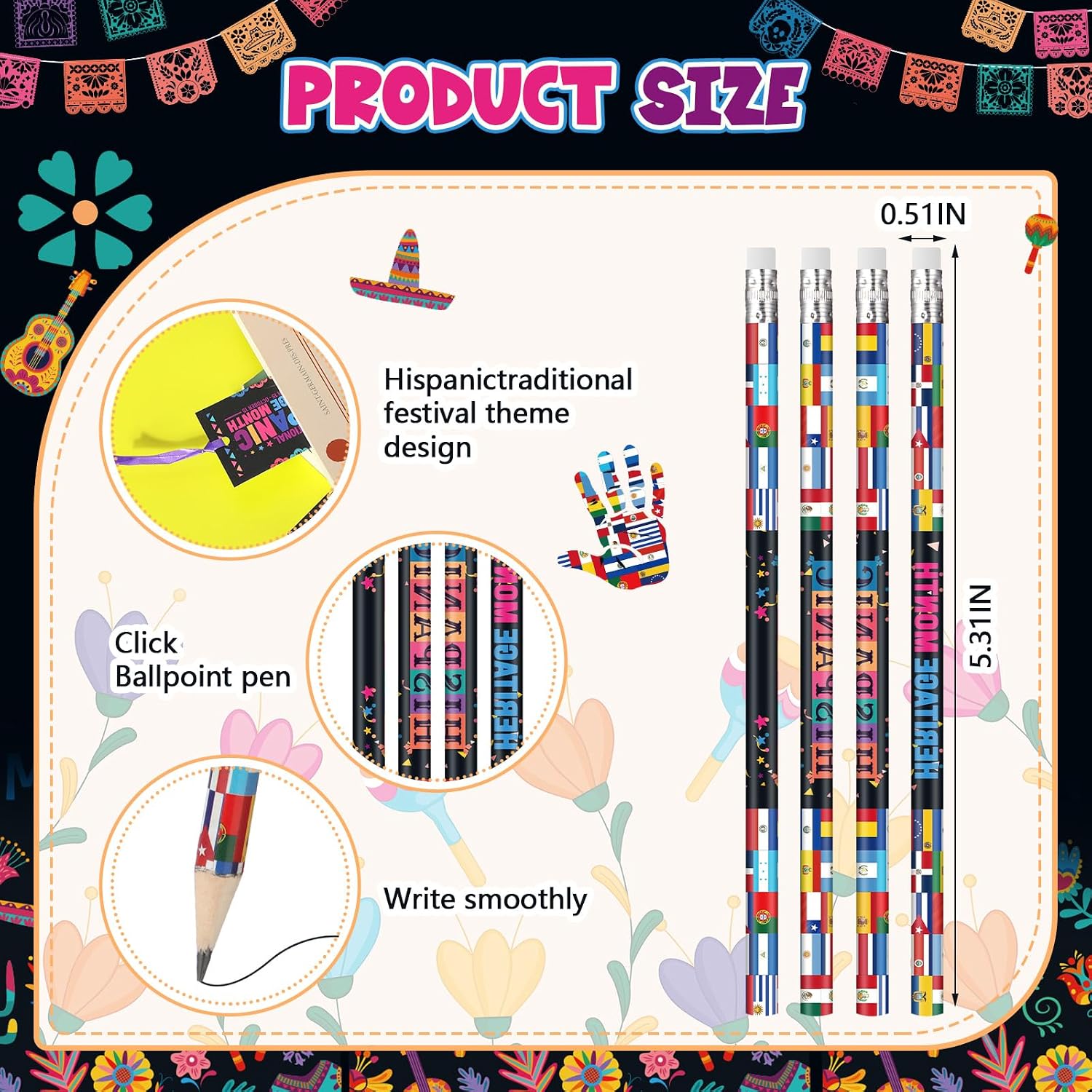 Sayglossy 72 Pcs Hispanic Heritage Month Pencils and Bookmarks Set image 2