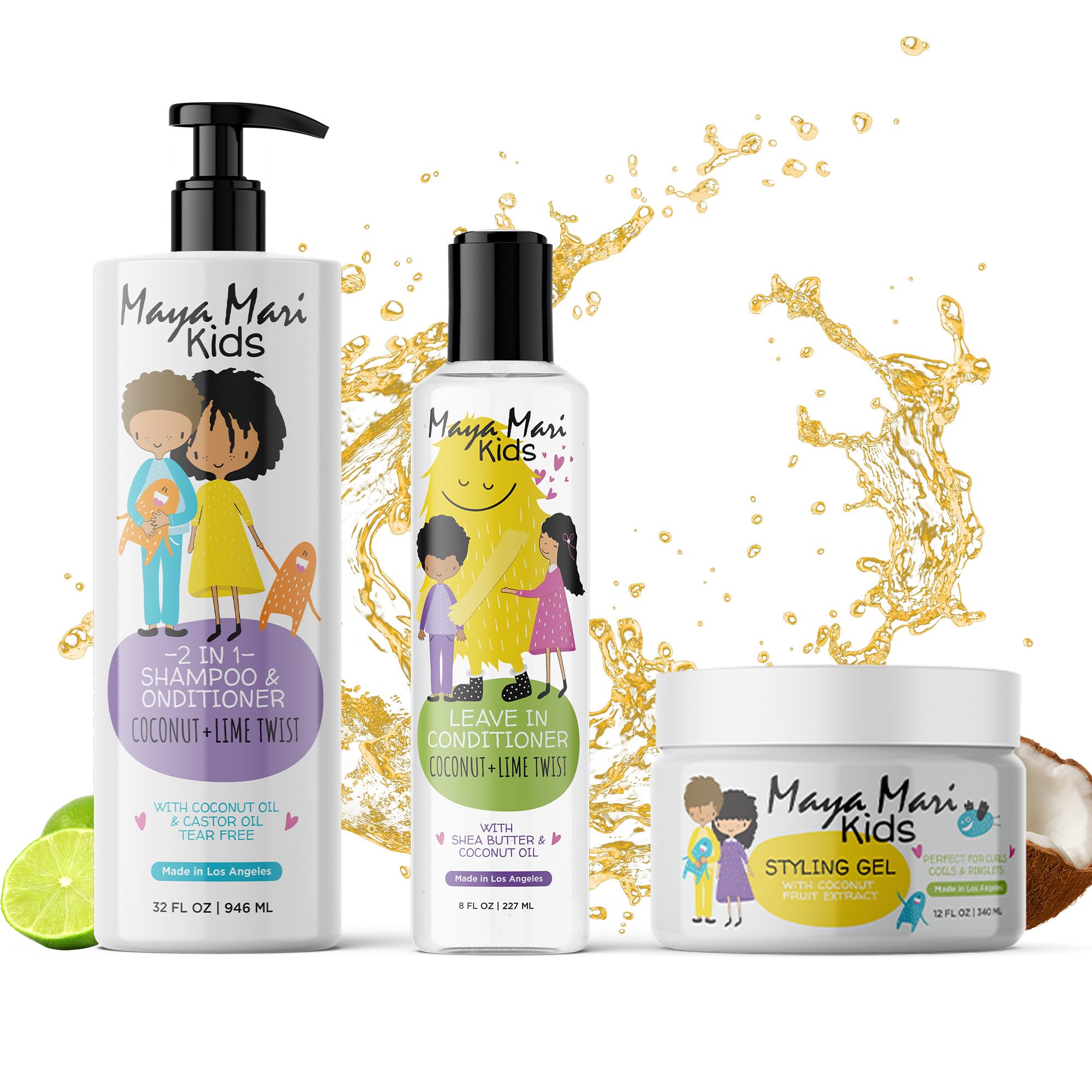 Maya Mari Kids Curly Hair Set for Coilies, Curlies, and Frizz Control: 2in1 Shampoo, Leave-In Conditioner, and Hair Gel - Perfect for Your Little