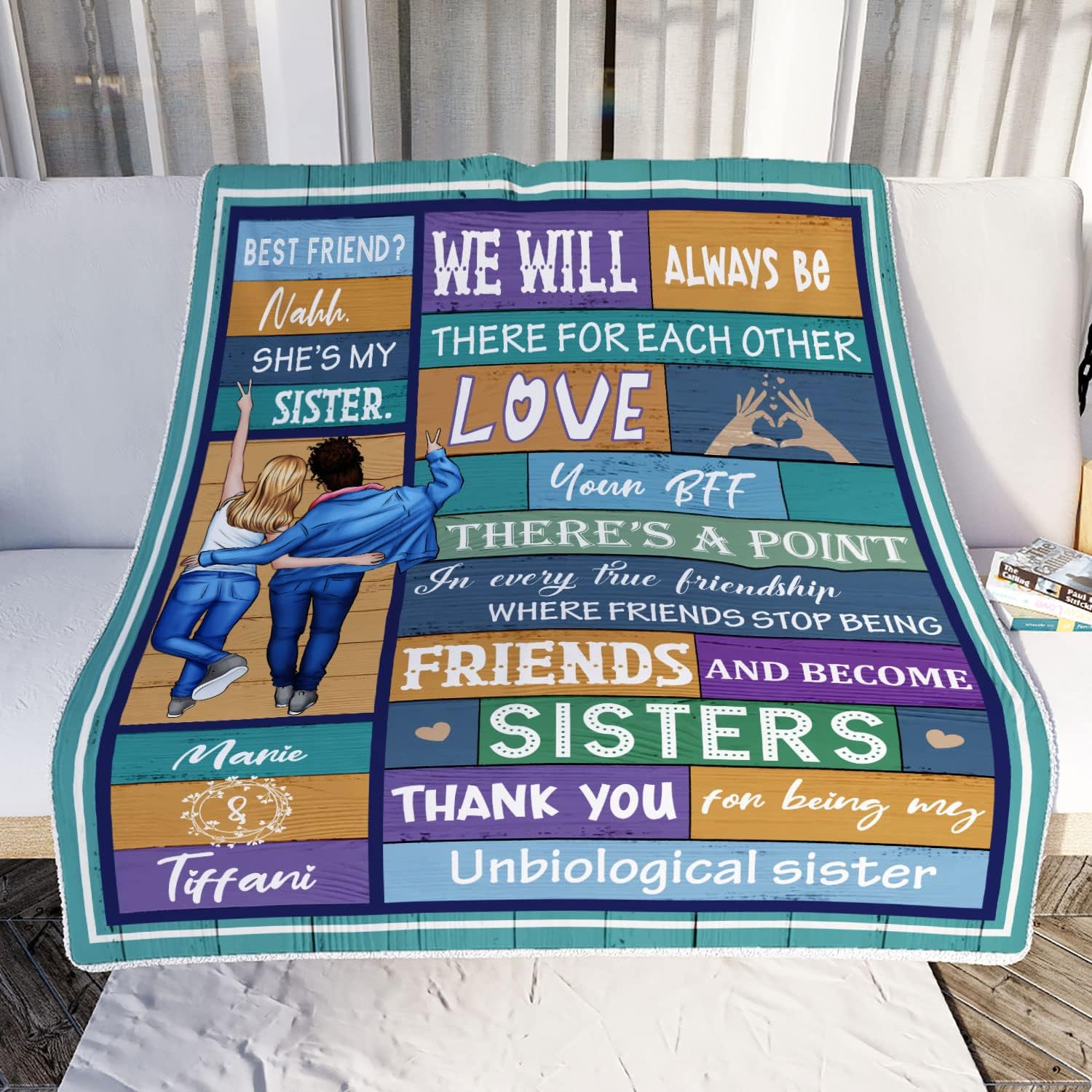 Personalized Blanket to My Bestie,Thank You for Being My Unbiological Sister,Customized Name,Message to My Best Friends Fleece Blanket,Friendship Female Customized Sherpa Blanket, Custom Gift for BFF