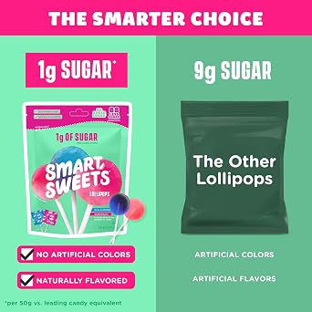 Smart Sweets, Blue Raspberry Watermelon Lollipops Multipack, 3 Ounce