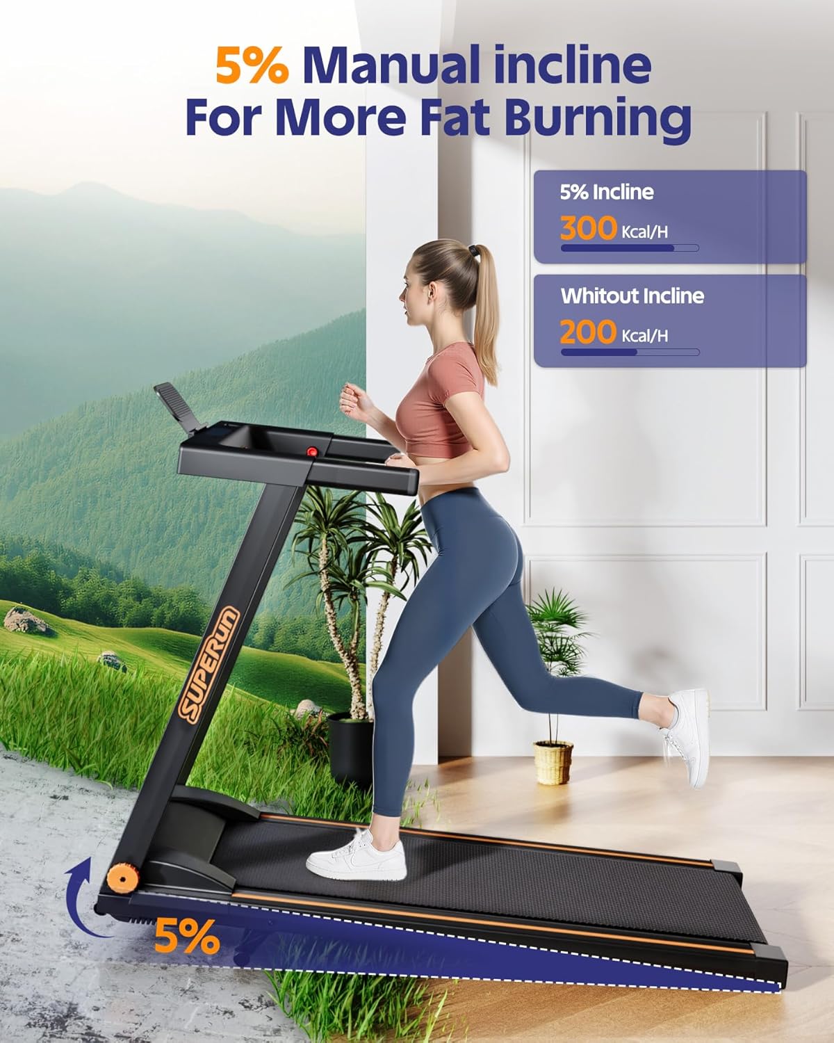 Superun Treadmills for Home, 4-in-1 Foldable Treadmill with Incline, 300 LBS Capacity Running Treadmills for Home Small Spaces with Handles, 3.0 HP Folding Treadmill with Smart APP