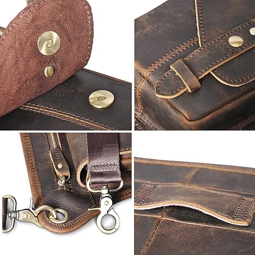 Miniatura 5 de Le'aokuu Riñonera táctica de piel auténtica para hombre, con cintura para pierna caída, muslo, cruzada, 211-6, Marrón