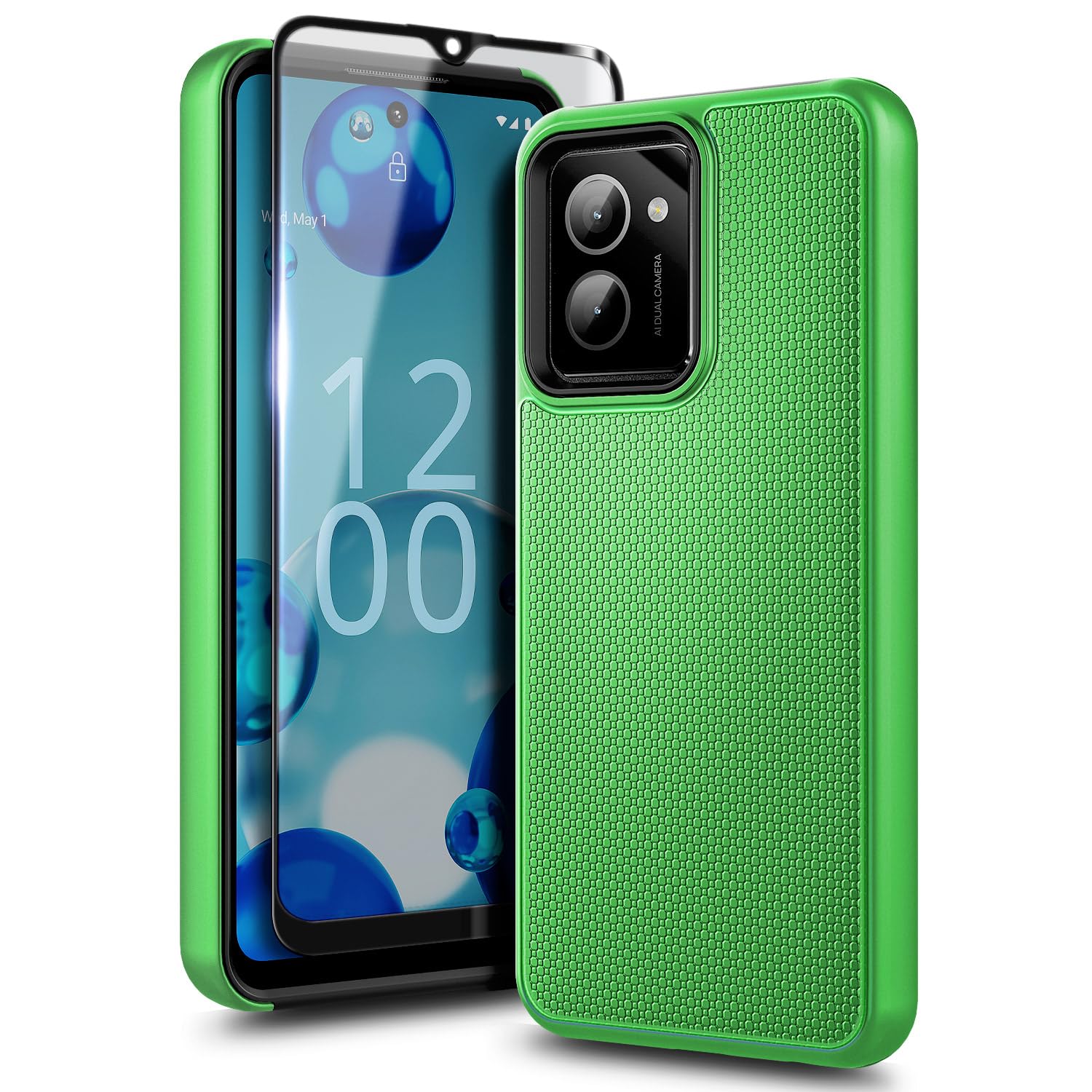 HMD Vibe 電話ケース 強化ガラススクリーンプロテクター付き、フルボディ保護 デュアルレイヤー ハイブリッド 耐衝撃携帯電話ケース Nokia HMD Vibe N159V TA-1590用 (グリーン)