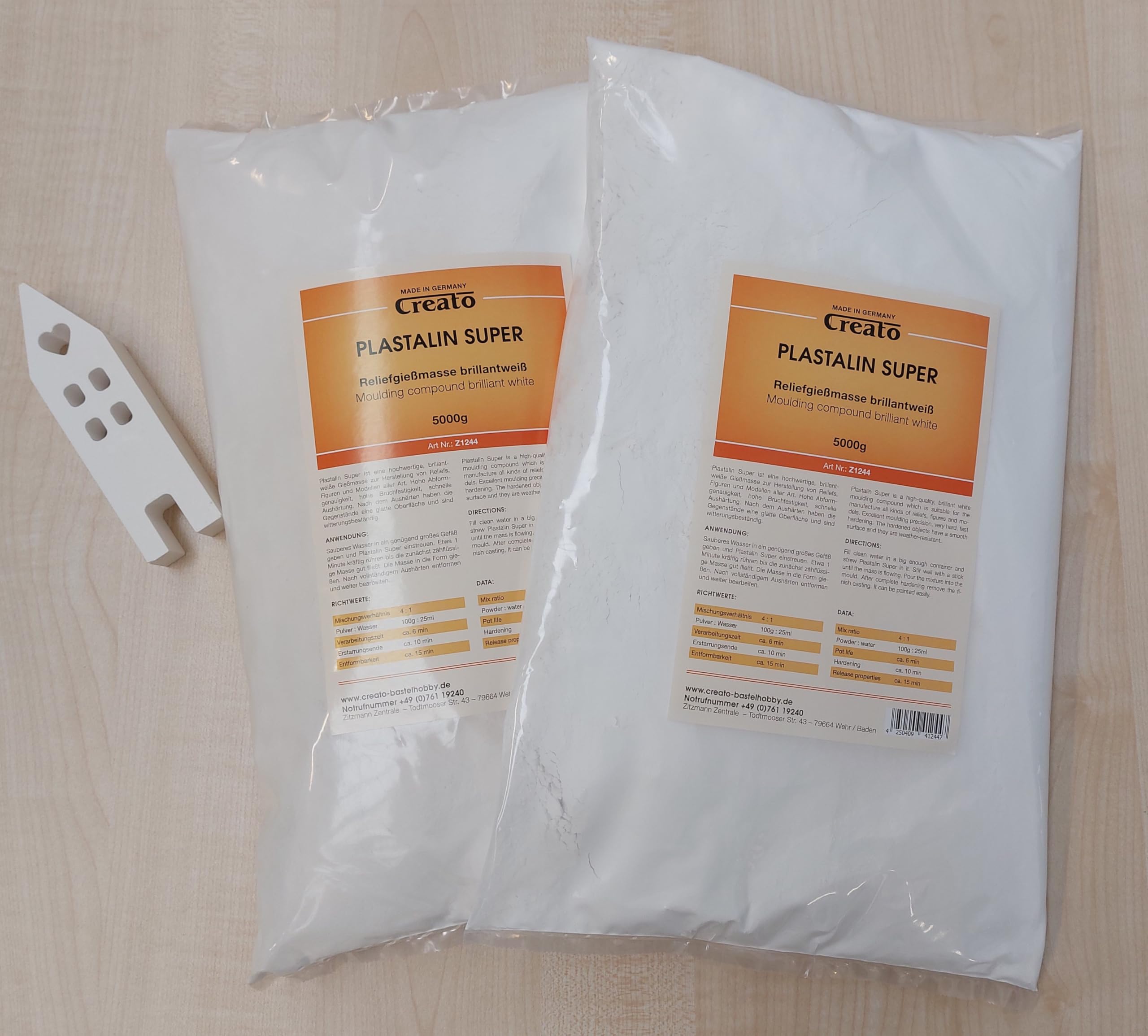 Creato Z1245 - Plastalin 2 x 5 kg, Mischverhältniss 4:1,porzellanähnliche Reliefgiessmasse, extra hart 300 N/mm²,Abformgenau, brilliantweiss, Figurengiessmasse.