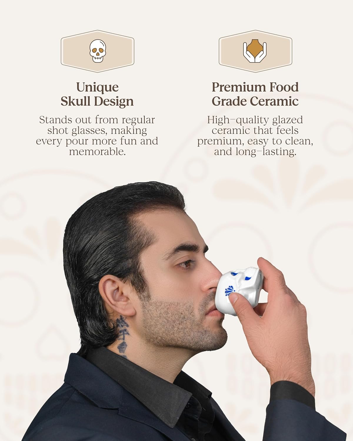 Skull Shot Glasses — Handmade & Hand Painted Durable Ceramic Skull Glass Set 2oz — Symbol of Remembrance & Celebration of Life — Día de los Muertos Inspired Shot Glasses (Set of 4) - Image 5