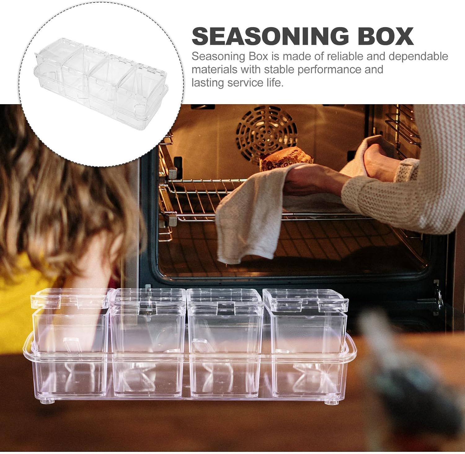 4-compartment Kitchen Seasoning Storage Box, Multi-function Household Spice Organizer Container for Cooking Accessories and Condiment Storage