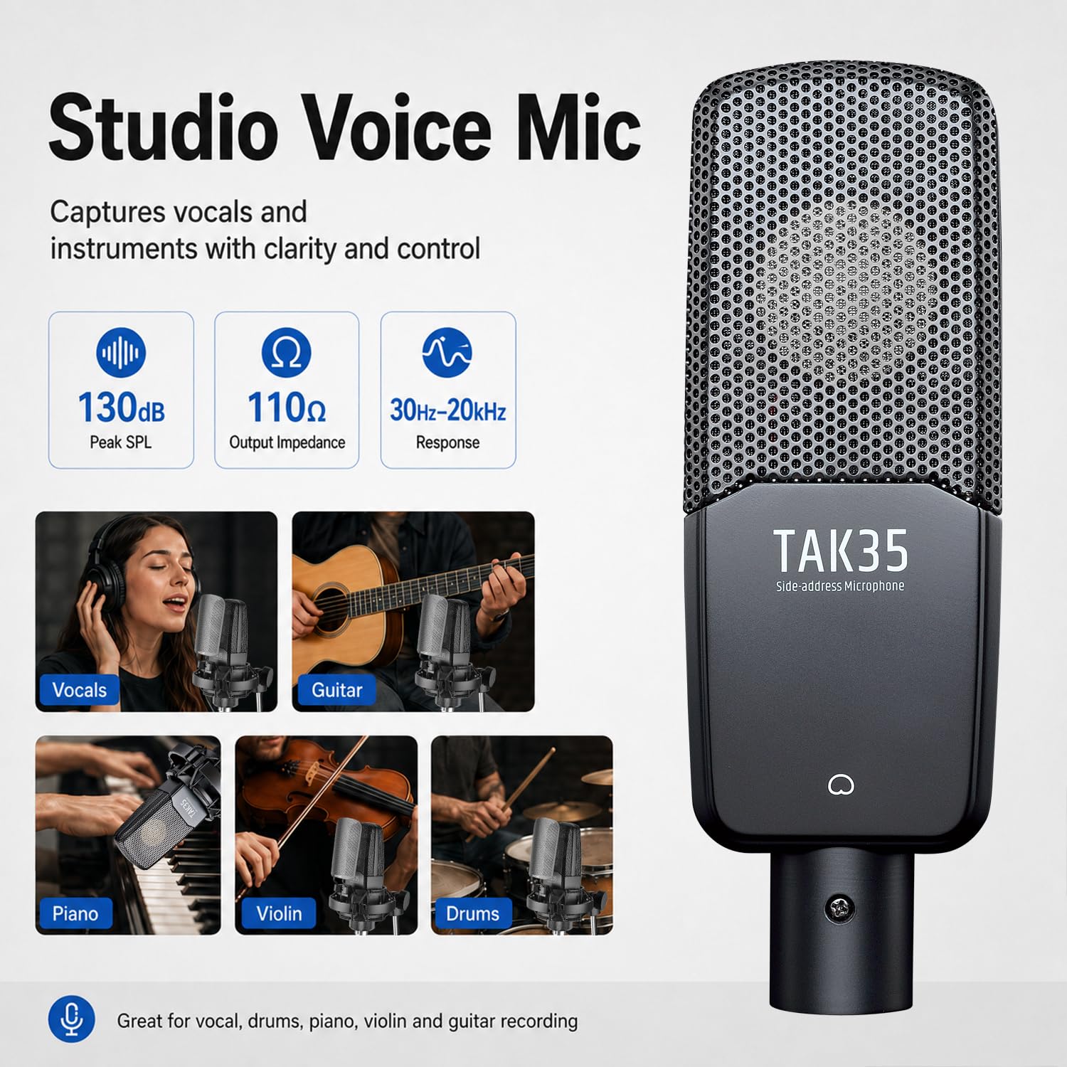 Takstar Micrófono de condensador XLR, micrófono profesional de grabación de estudio con soporte de choque para transmisiones, podcasting, video, transmisión, YouTube, grabación de instrumentos vocales