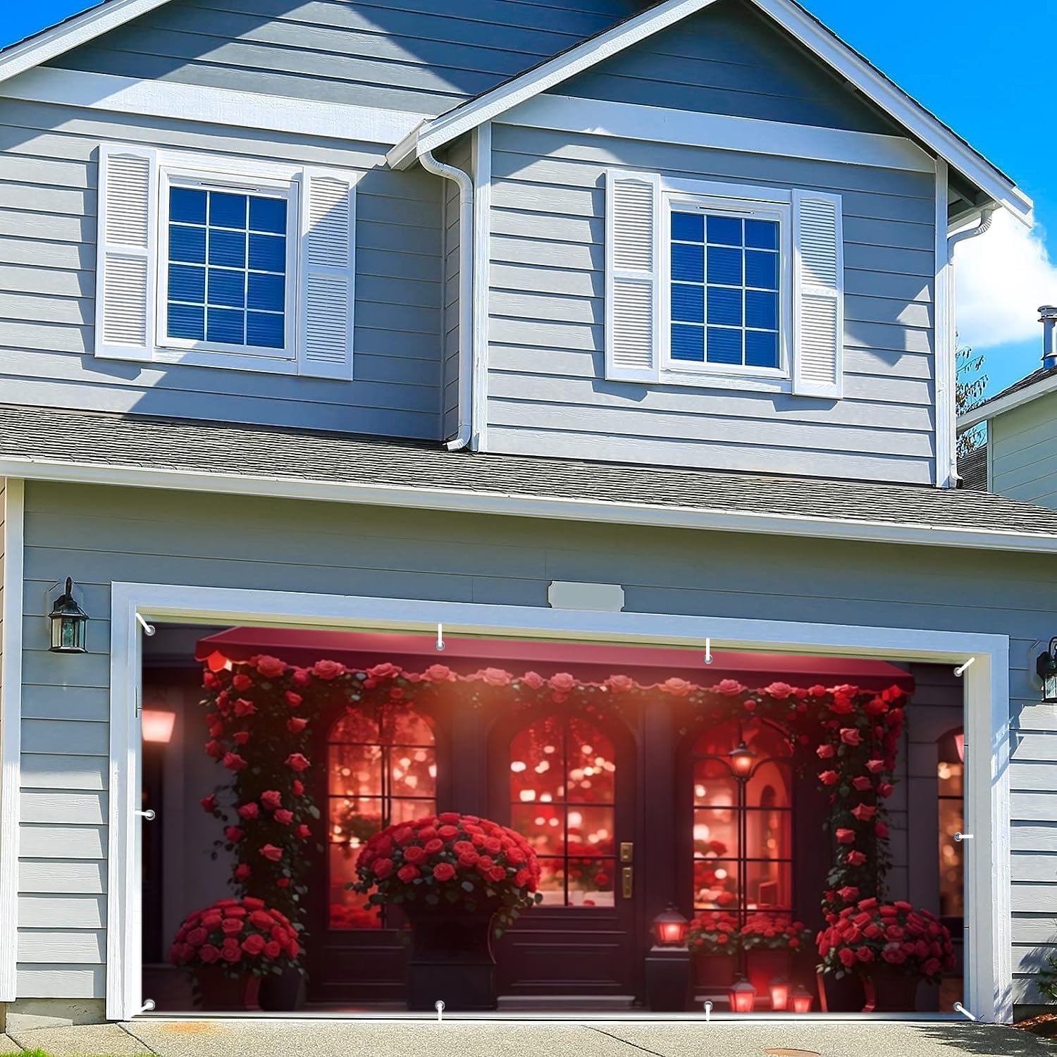Happy Valentine's Day Garage Door Decorations, Red Rose Store Valentine's Day Party Garage Door Banner Valentines Backdrop for Valentine's Day Indoor Outdoor Wall Door House Background Decor 7x16