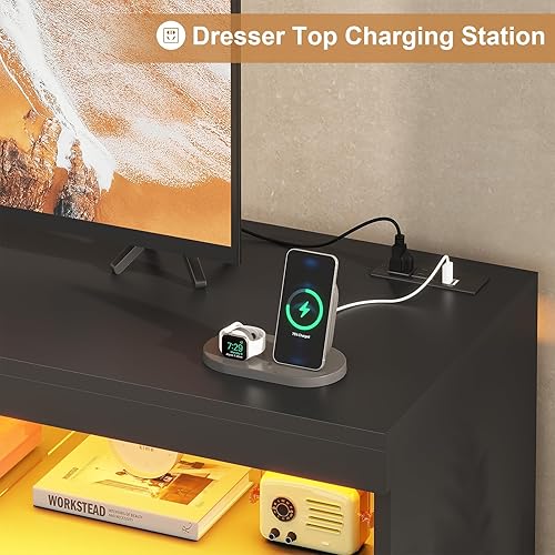 Miniatura 7 de BTHFST Cómoda para dormitorio, cómoda de 8 cajones con luz RGB, cómoda ancha de madera, cómoda doble sin asas con compartimento abierto, para sala