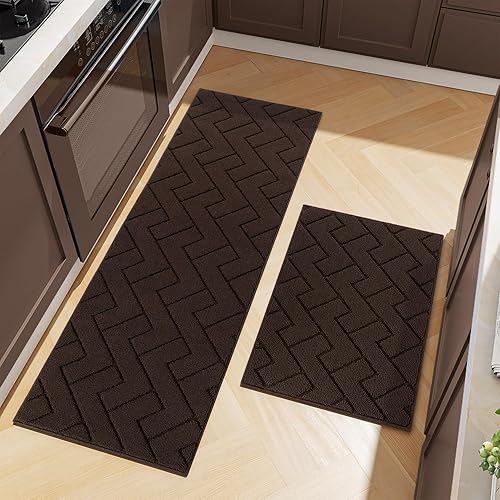 hicorfe Juego de alfombras y tapetes de cocina, 2 piezas de polipropileno súper absorbente, tapete antideslizante suave y cómodo, lavable para