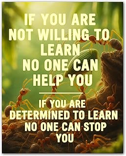 Ant Determination Learning Quote Poster - 8x10 Unframed Motivational Wall Art Print - Inspirational Quote for Office Classroom Gym - Positive Perseverance Decor for Men Women Teens Entrepreneurs
