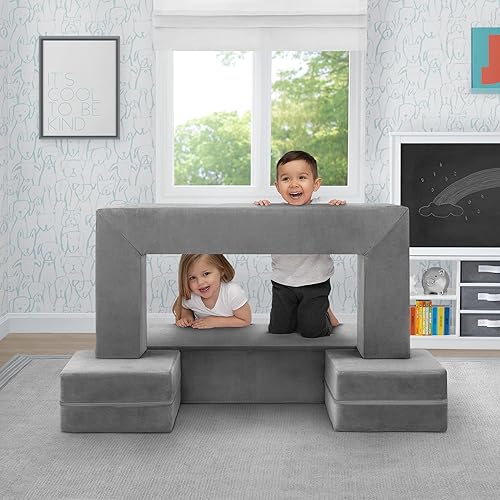 Miniatura 12 de Delta Children Sofá convertible y juego para niños y niños pequeños, sofá modular de espuma y tumbona abatible con 2 otomanas, color gris