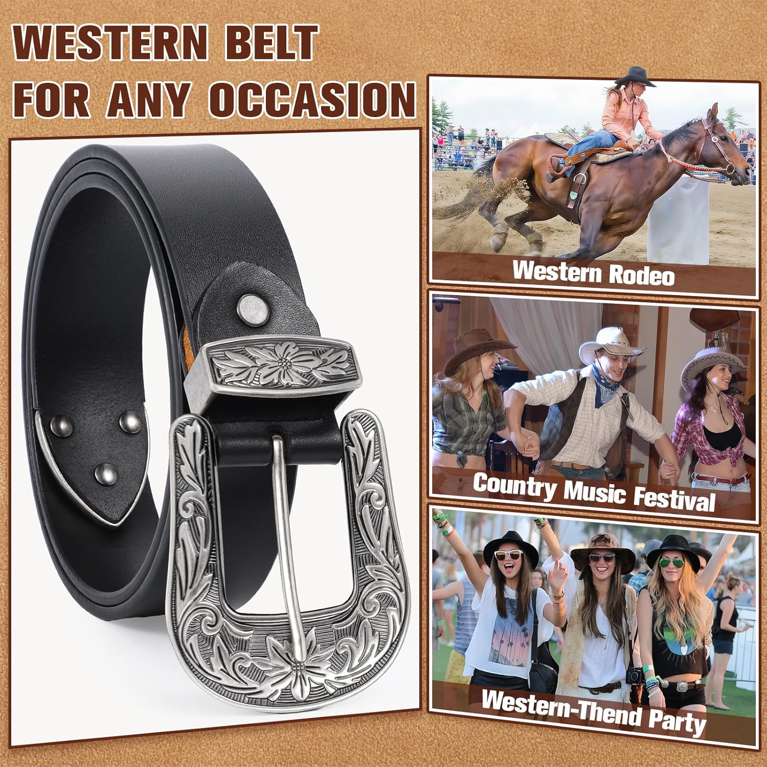 BELTROAD Cowboy Cowgirl Belts for Women Men Western Belts for Woman Country Belt for Pants Dresses with Vintage Buckle - Image 5