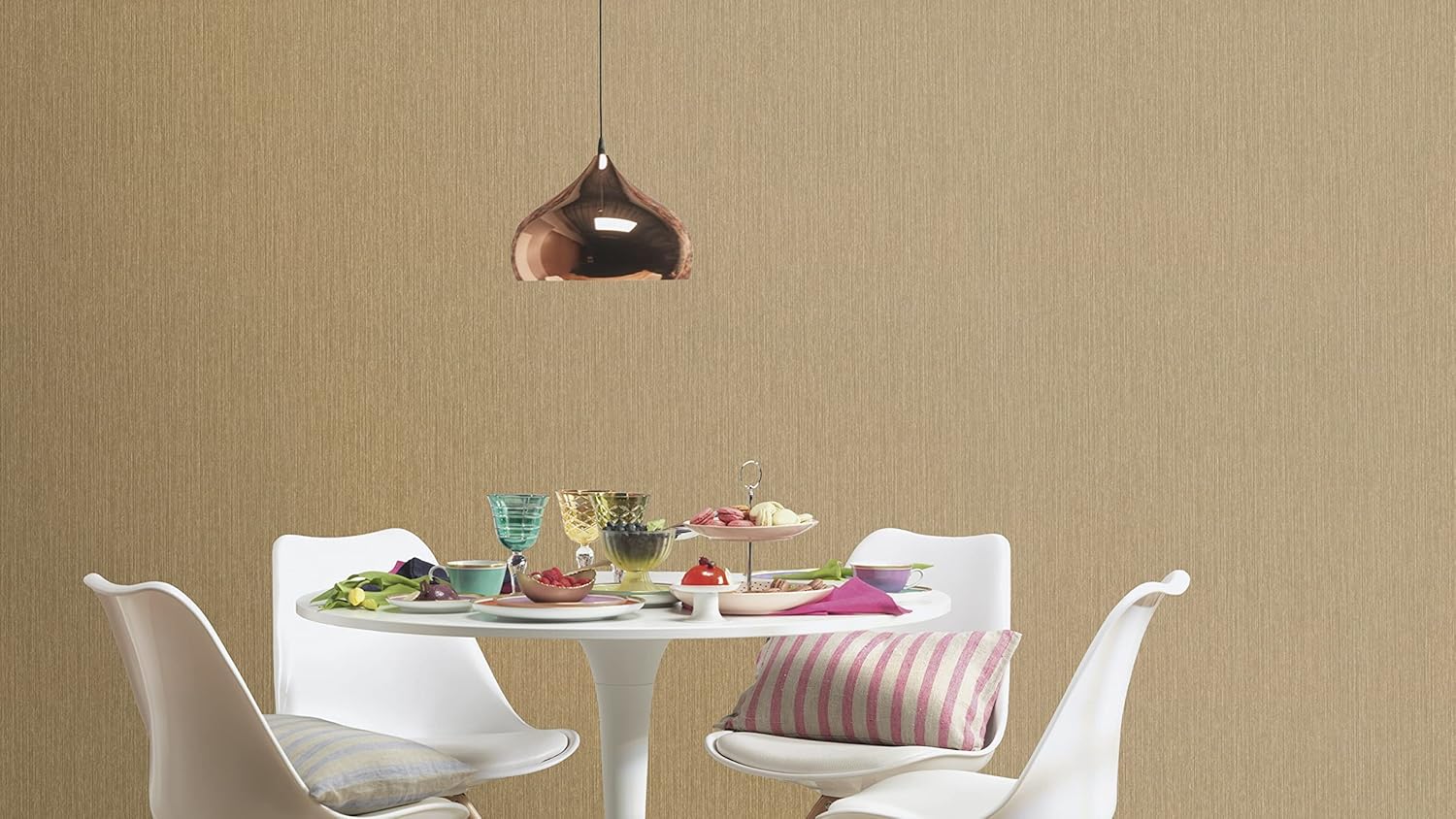 Rasch Curiosity Collection 537703 Non-Woven Wallpaper with Fine Line Structure 10.05 m x 0.53 m Golden
