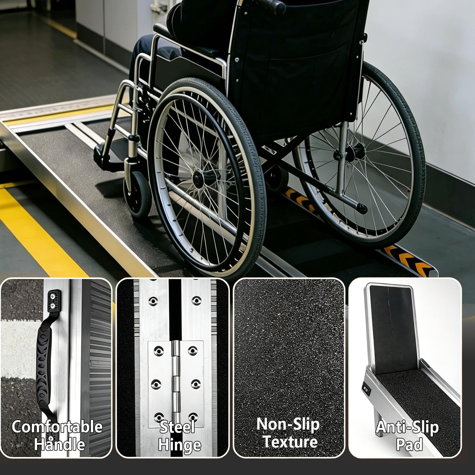 Rampa Plegable para Silla de Ruedas de 60-180 cm de Aluminio Antideslizante | Portátil, 270 KG de Capacidad, Carrito de Transporte Manual(36x28.7x2in)