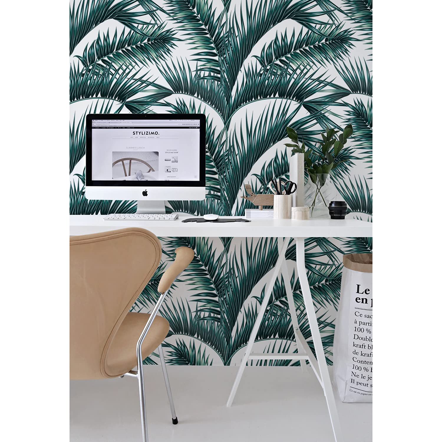 Papier peint latex tropical 250x250cm motif feuille de palmier pour decoration murale de salon