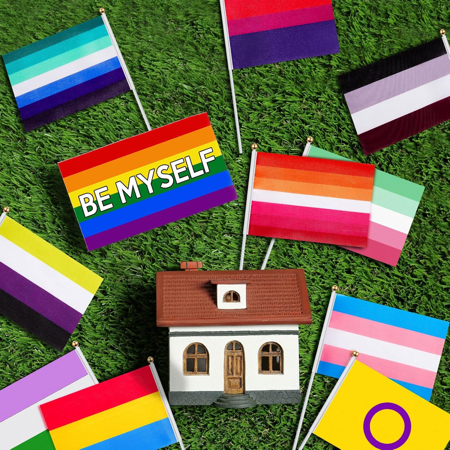 Weewooday 36 Pcs Mini Pride Flags Set LGBT Small Flag Hand Held Progress Rainbow Gay Genderqueer Asexual Nonbinary Lesbian Intersex Transgender Genderfluid Abrosexual Pansexual Bisexual Gay Supplies - Image 4