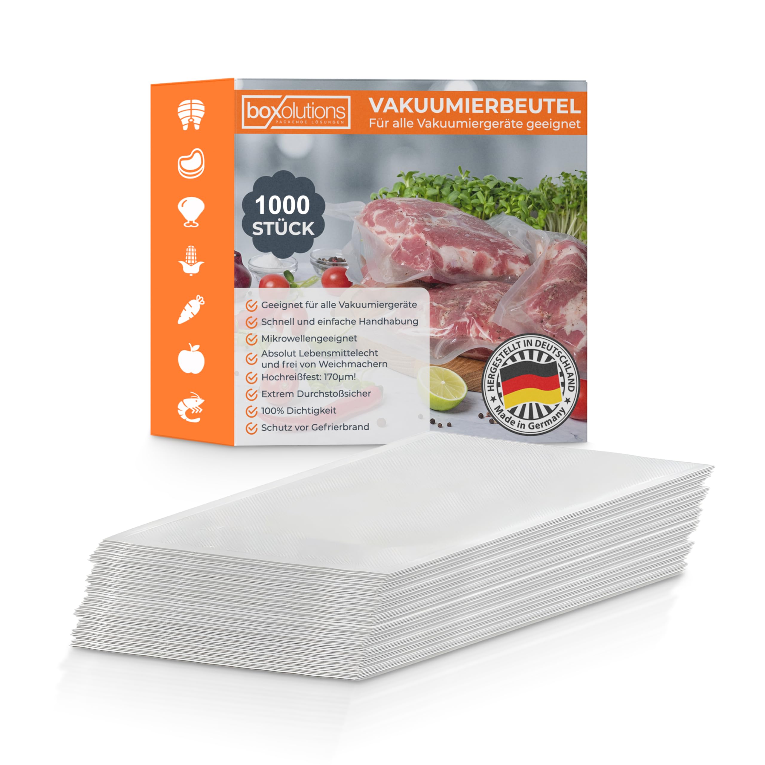 Profi-Vakuumierbeutel für alle Geräte - mit 170µm extra stark und reißfest - 17,5x25 cm - Wabenstruktur - BPA-Frei - Aromafest - 1000 Stück