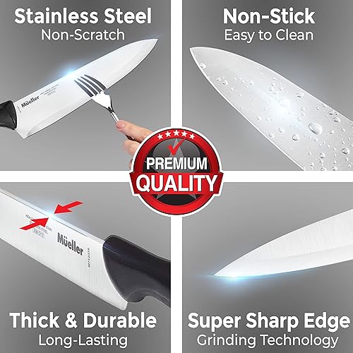 Miniatura 4 de Mueller Sharp - Cuchillo de chef profesional de acero inoxidable con mango ergonómico