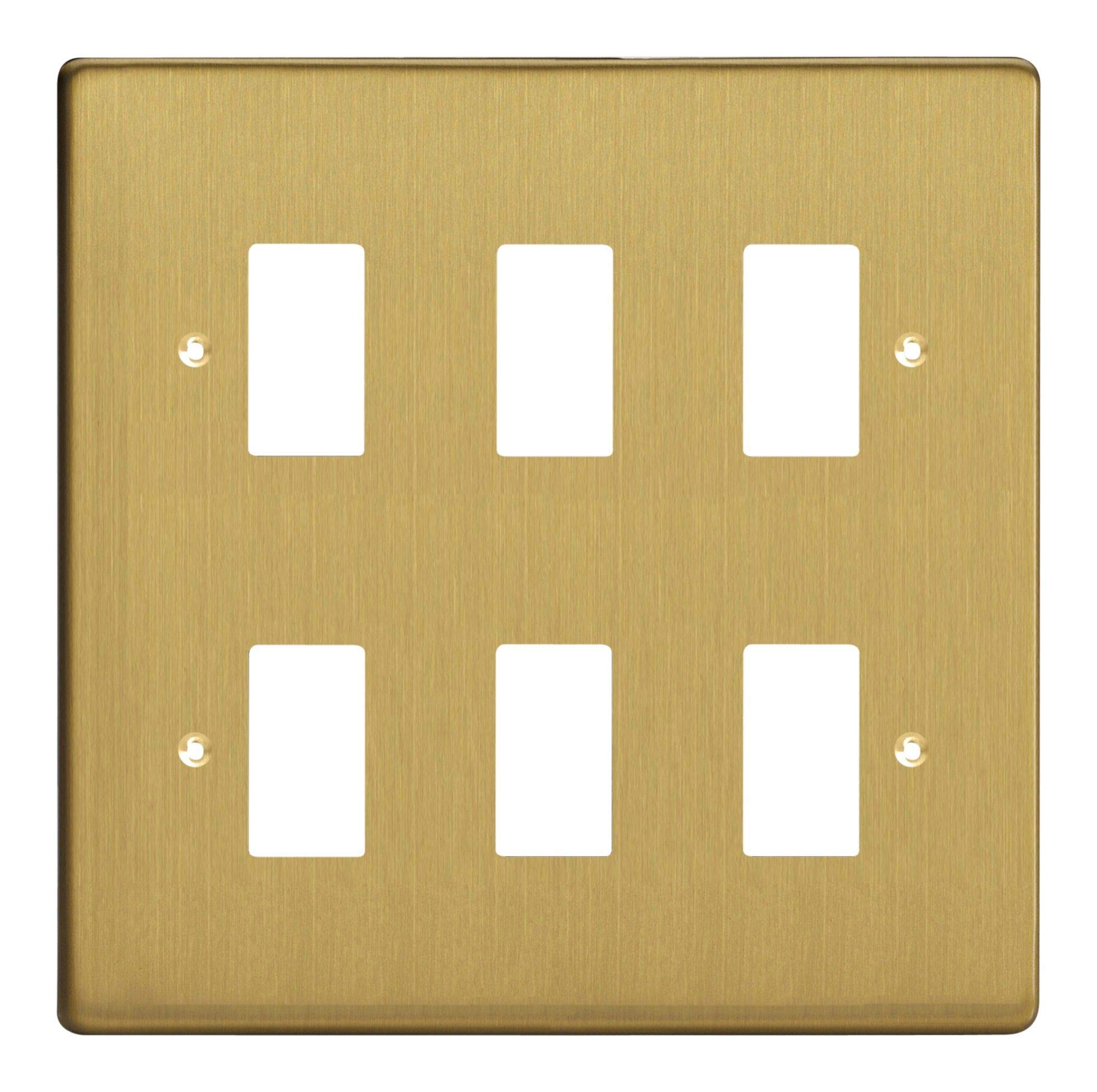 Varilight XDBPG6 PowerGrid Brushed Brass 6 Gang Grid Plate (Double Twin Plate)