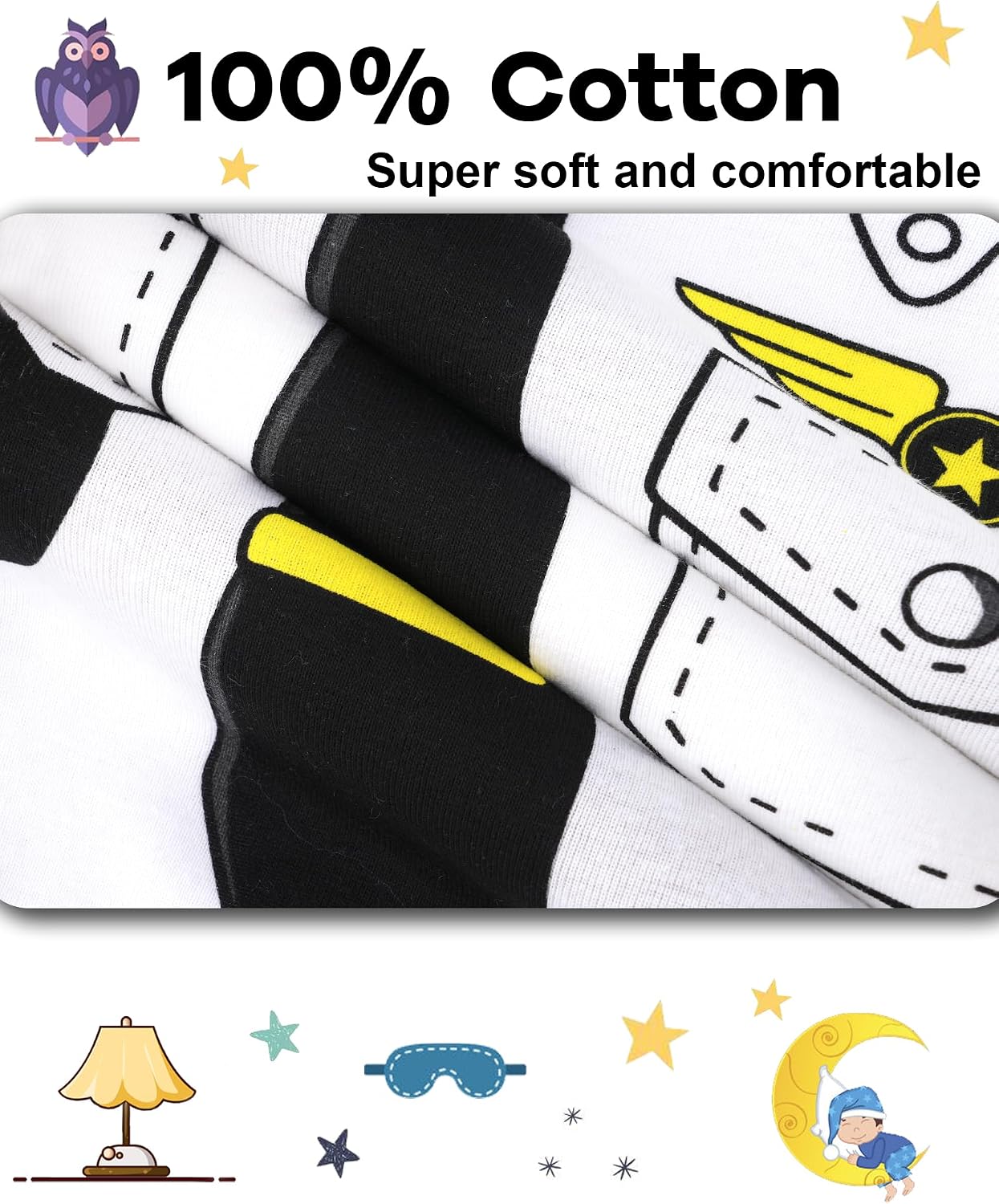 DAUGHTER QUEEN Boys Summer Pajamas Set 4 Pieces 100% Cotton Sleepwear Size 18 Months-12 Years