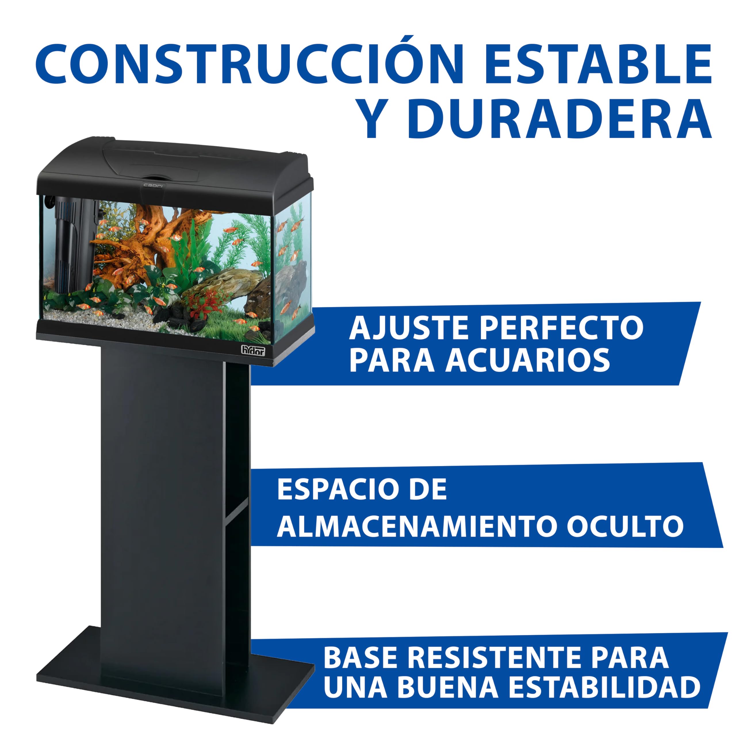 Hydor Mueble para Acuario, Mueble para Acuario, Resistente a la Humedad, Estructura sólida, Patas Ajustables, 52 x 28 x 73 cm, en Madera, Negro