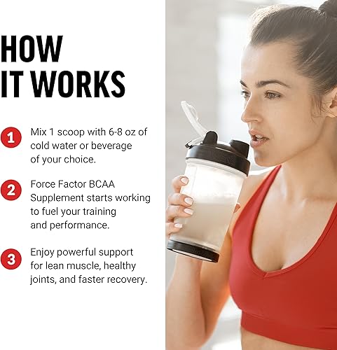 Miniatura 5 de FORCE FACTOR BCAA Aminoácidos Suplemento 211, delicioso y refrescante BCAA en polvo para apoyar la recuperación muscular y el rendimiento, sin