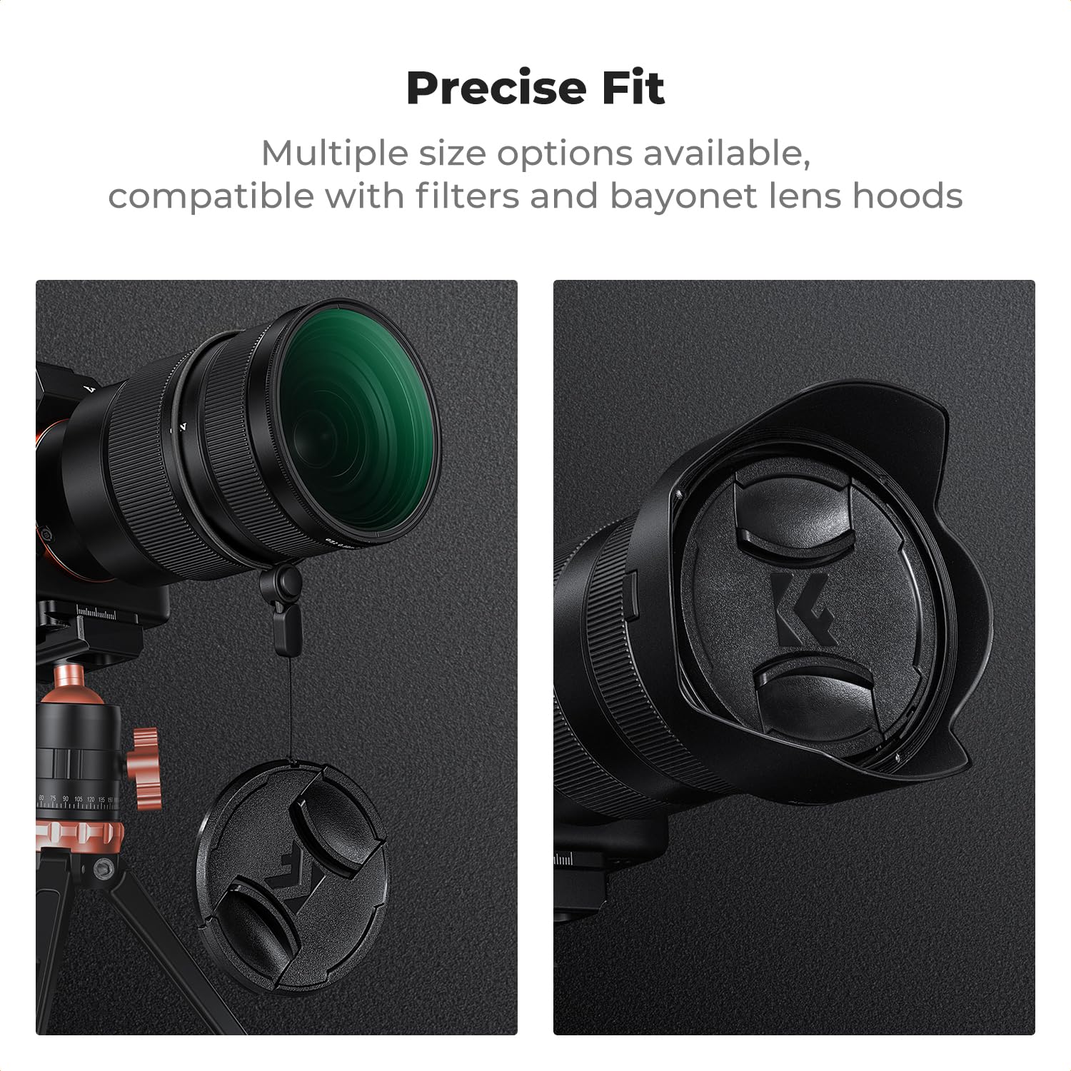 K&F Concept Osłona obiektywu 55 mm, zatrzaskowa osłona obiektywu 4 w 1 z 2 czarnymi ochraniaczami zapobiegającymi zgubieniu i 1 ściereczką do czyszczenia z mikrofibry, kompatybilna z obiektywami