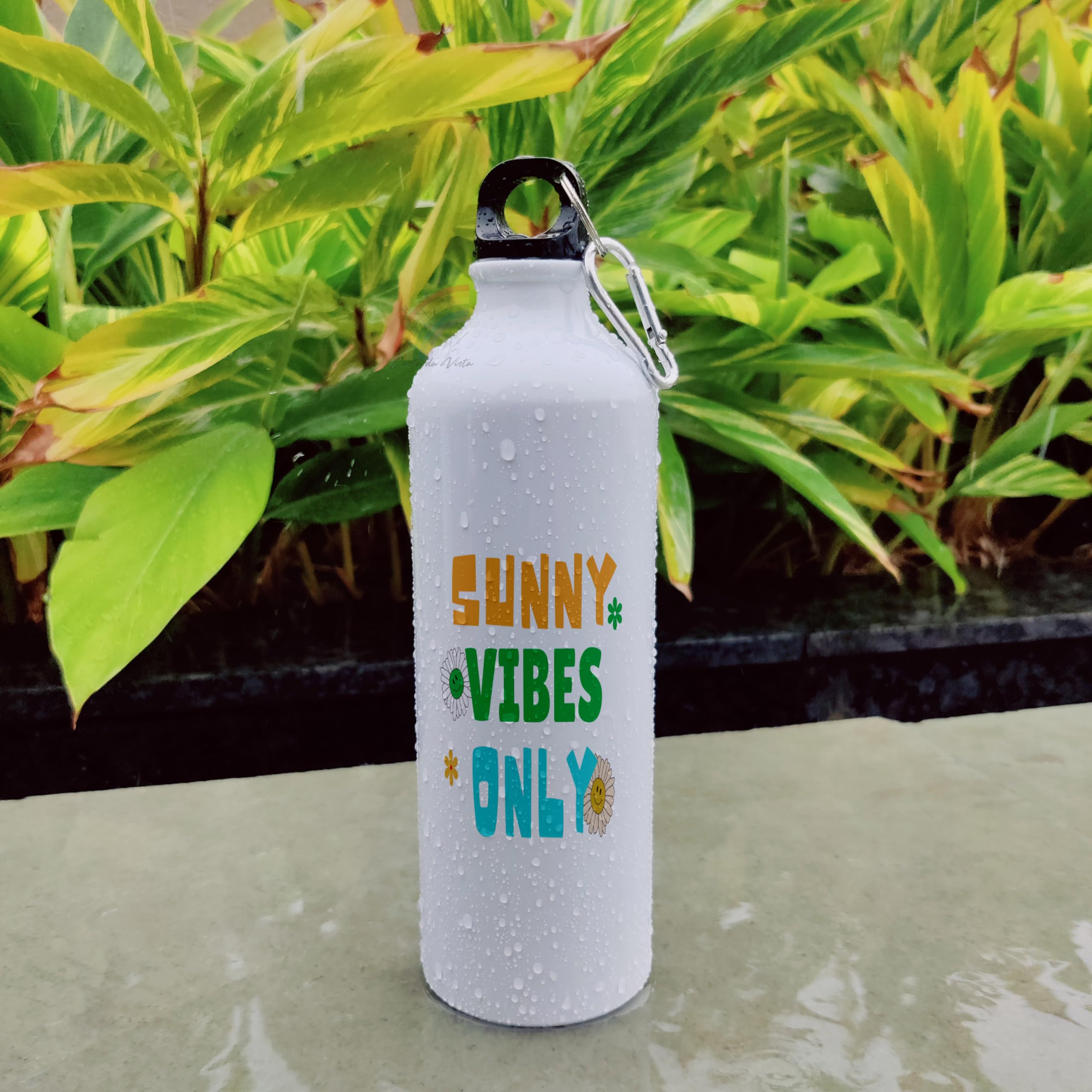 PALESAA Designer Sunny Vibes Only Printed Aluminium Sipper Bottle With Hook Ideal for all Age Groups (600, Round, 1, 600ml Sipper)