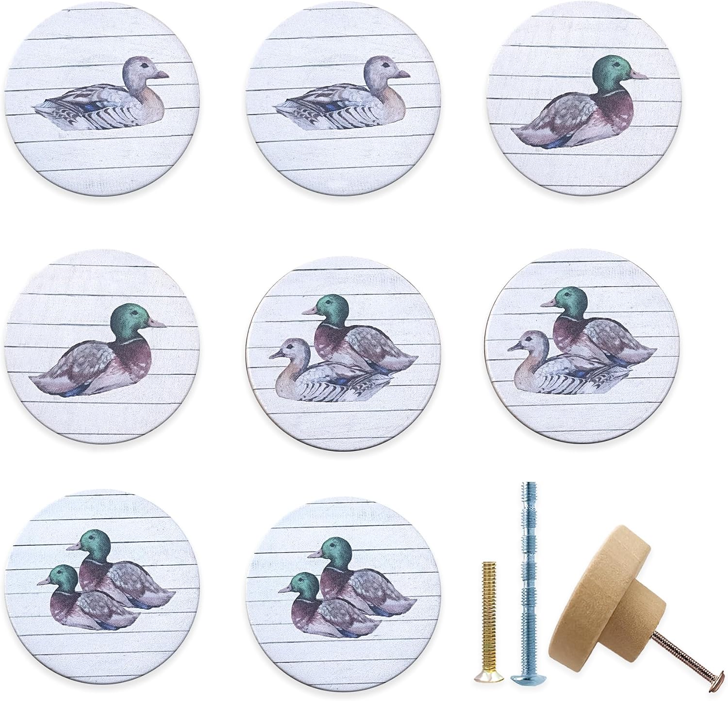 Wooden Animal Duck Cabinet Drawer Knobs 8Pack Wood Unique Furniture Dresser Drawer Pulls Handles and Knobs 1.8×18inch