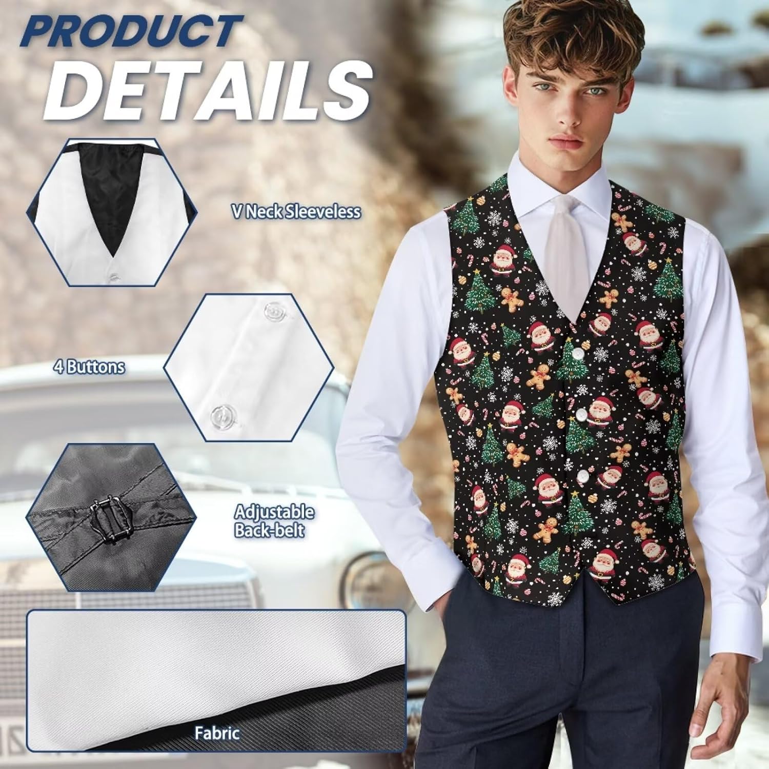 Christmas Suit Jackets for Men Lightweight Men's Vests for Casual Party Lightweight Mens Waistcoat with Strap
