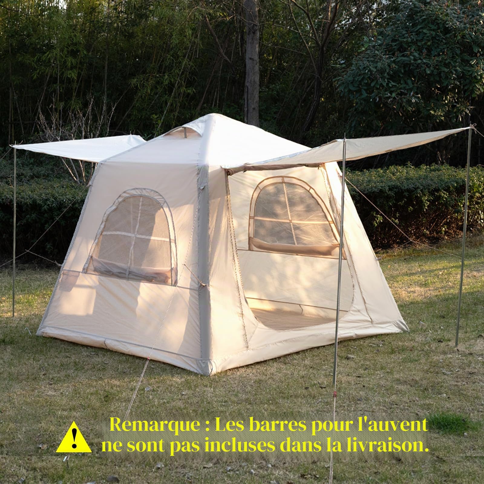 Tente de camping gonflable avec pompe à main - Montage facile - Imperméable - Coupe-vent - Tente gonflable d'extérieur - 2 à 10 personnes - Oxford Glamping