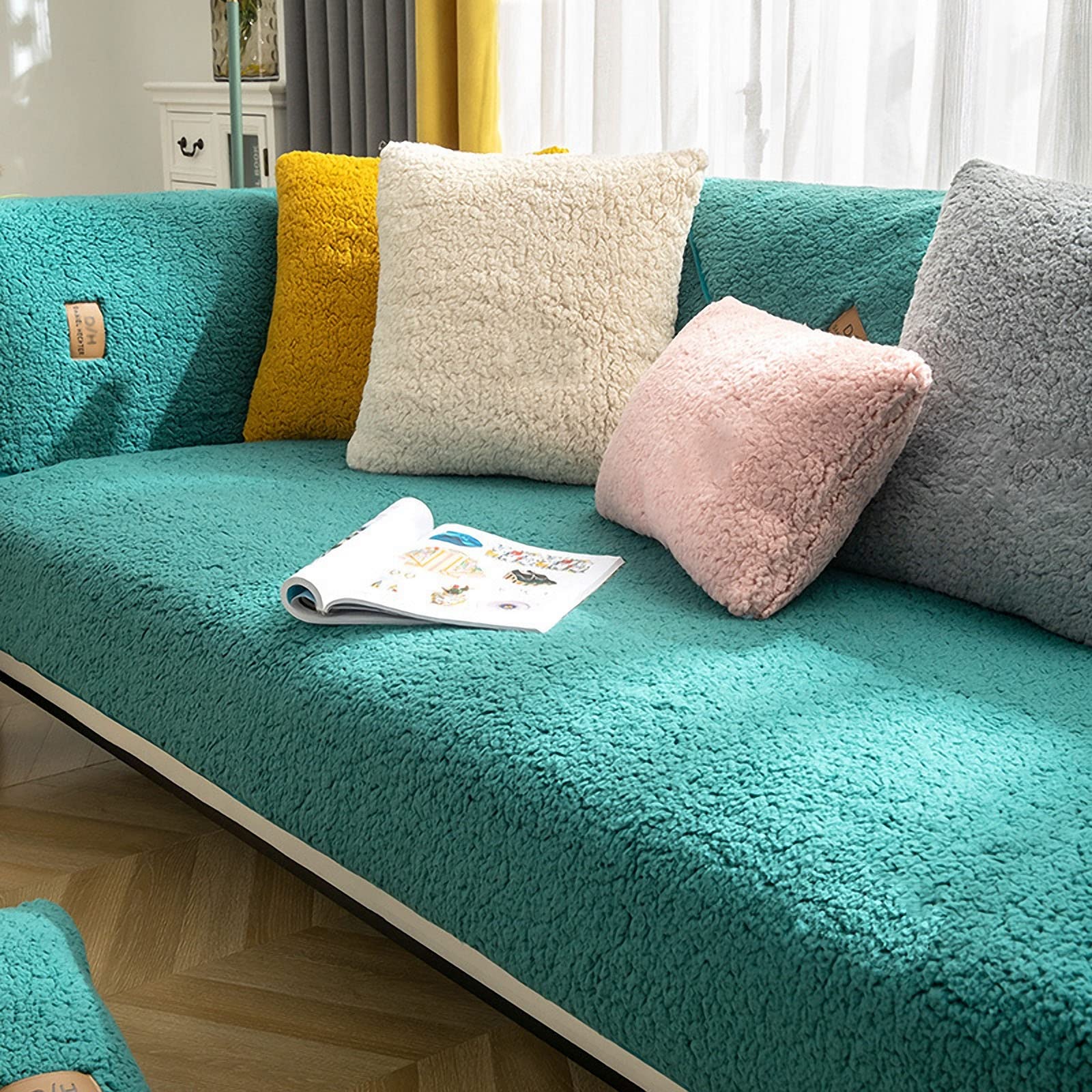 Sofa Slipcover Plush Sofa Cover 1 2 3 Seater Corner Sofa Cover L Shape Couch Cover Velvet Thick Sofa Protector Cover Soft Faux Fur Non-slip Fluffy Sofa Cover for Living Room ( Color : 11 , Size : 90x1