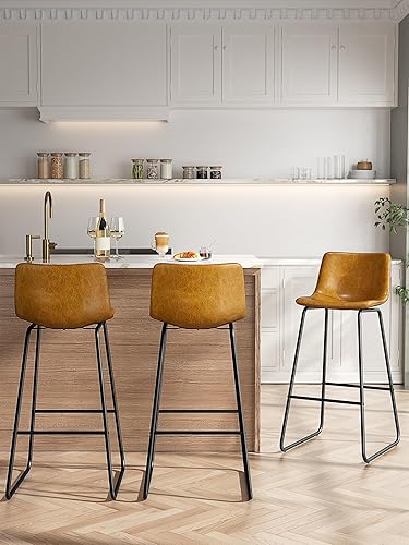 Vista 13 de Juego de 2 Taburetes de Bar, Taburetes de Bar de Altura de Mostrador de 26 Pulgadas con Respaldo, Taburetes de Bar Modernos de Cuero Sintético