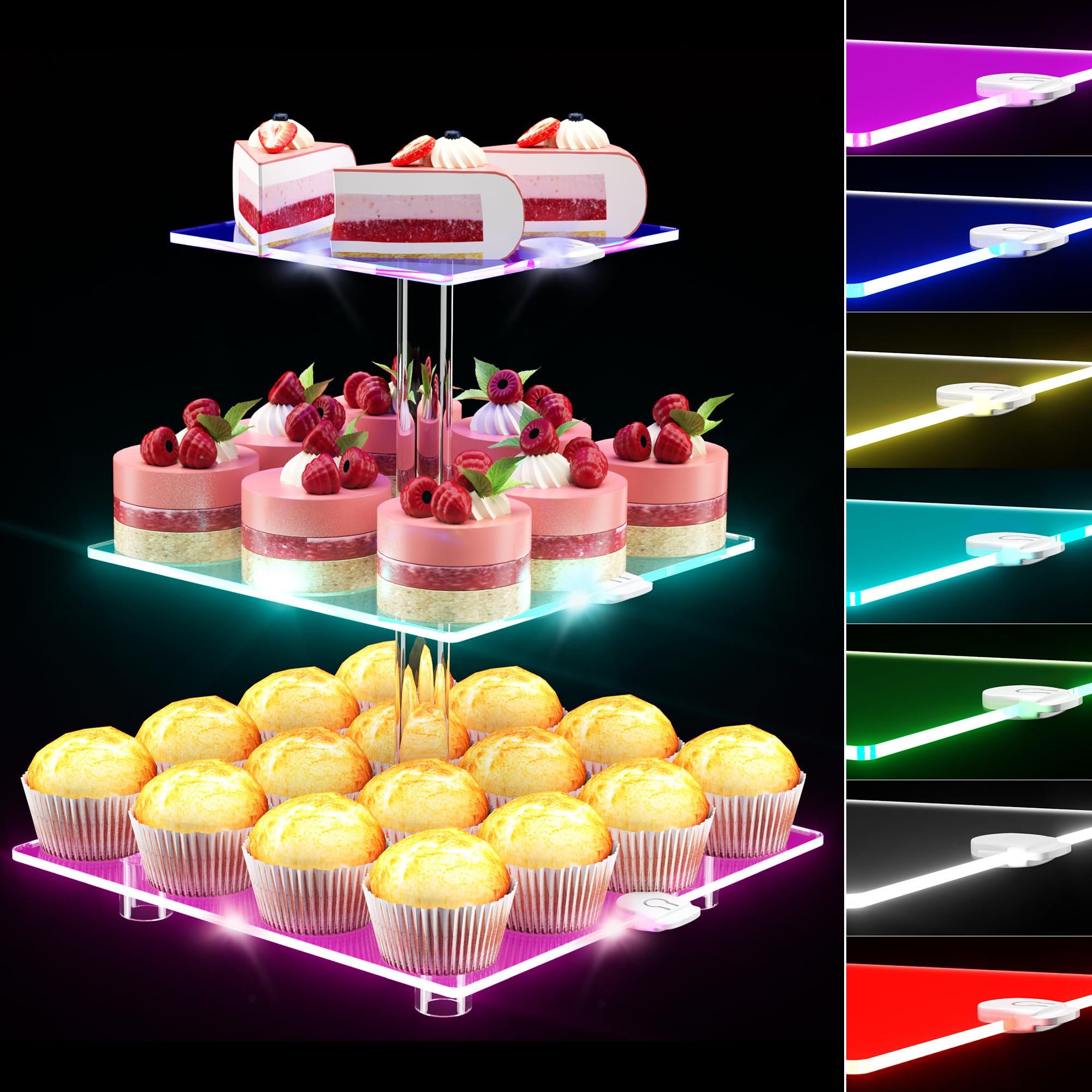 Photo 1 of 3 Tier Cupcake Stand with Rechargeable Light, LED Acrylic Cupcake Tower