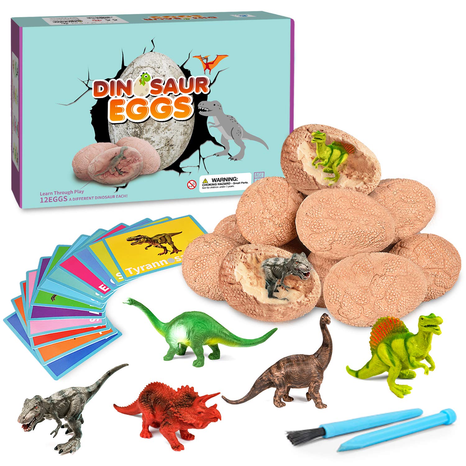 Dig Up Dinosaur Fossil Eggs,Break Open 12 Unique Dinosaur Fossil Eggs and Discover 12 Cute Dinosaurs,Funny Dinosaur Digging Toy for 3 4 5 6 7 8 9-12 Year Old Boys Archaeology Science STEM Gift