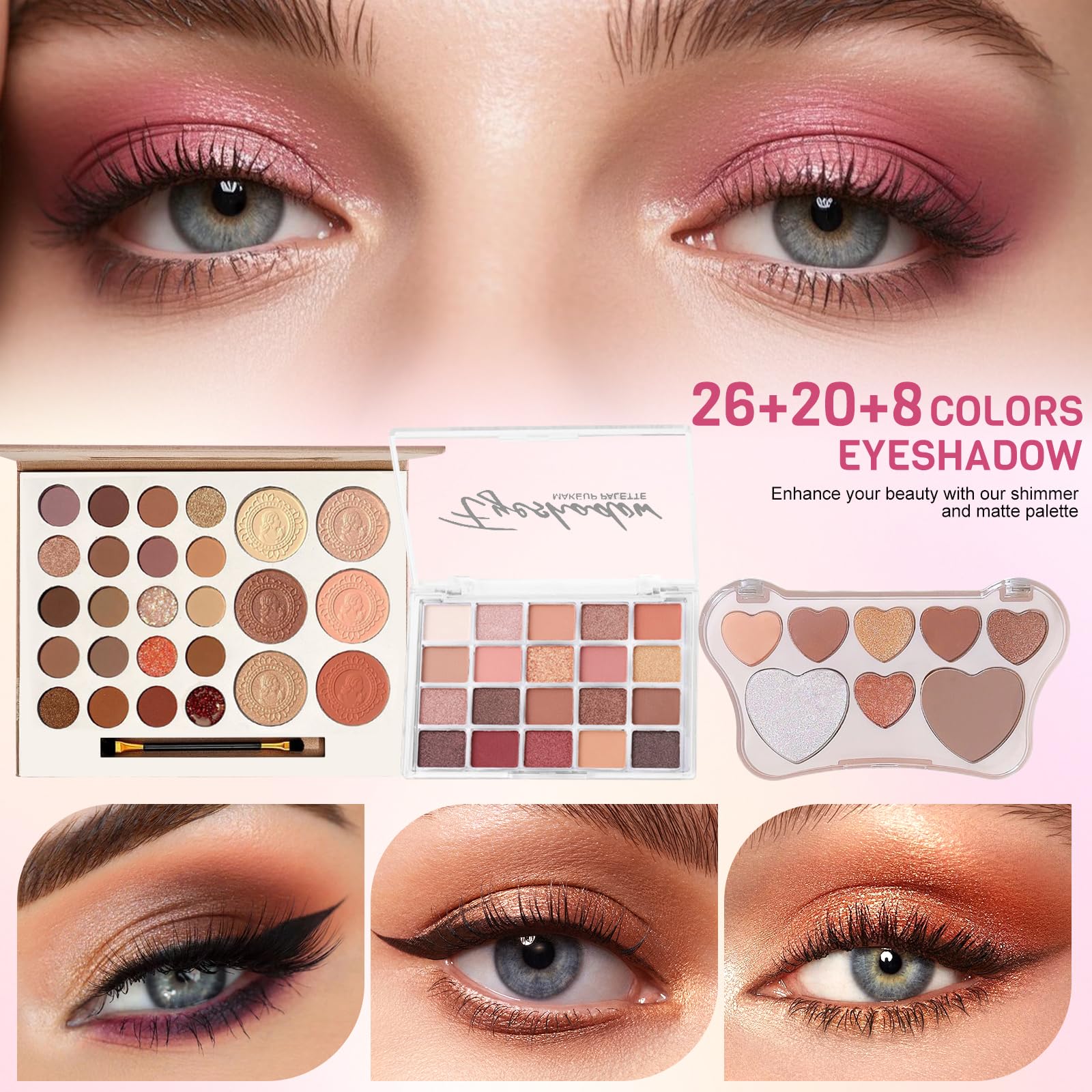 Set Maquillaje Mujer, Set Regalo Maquillaje Adolescentes, Kit de Estuche Maquillaje Profesional Completo con Paleta Sombras de Ojos, Base Líquida, Colorete, Lápiz Labial, Rímel, Gloss Labios, Pinceles